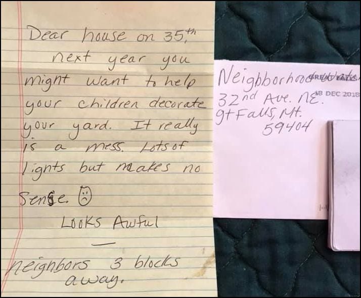 Tisha Bloch received this Grinch-y letter